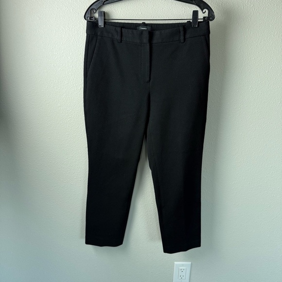 Theory Treeca 2 Slim Cropped Pant Black Knit Twill Textured Ribbed Trouser - Picture 3 of 11